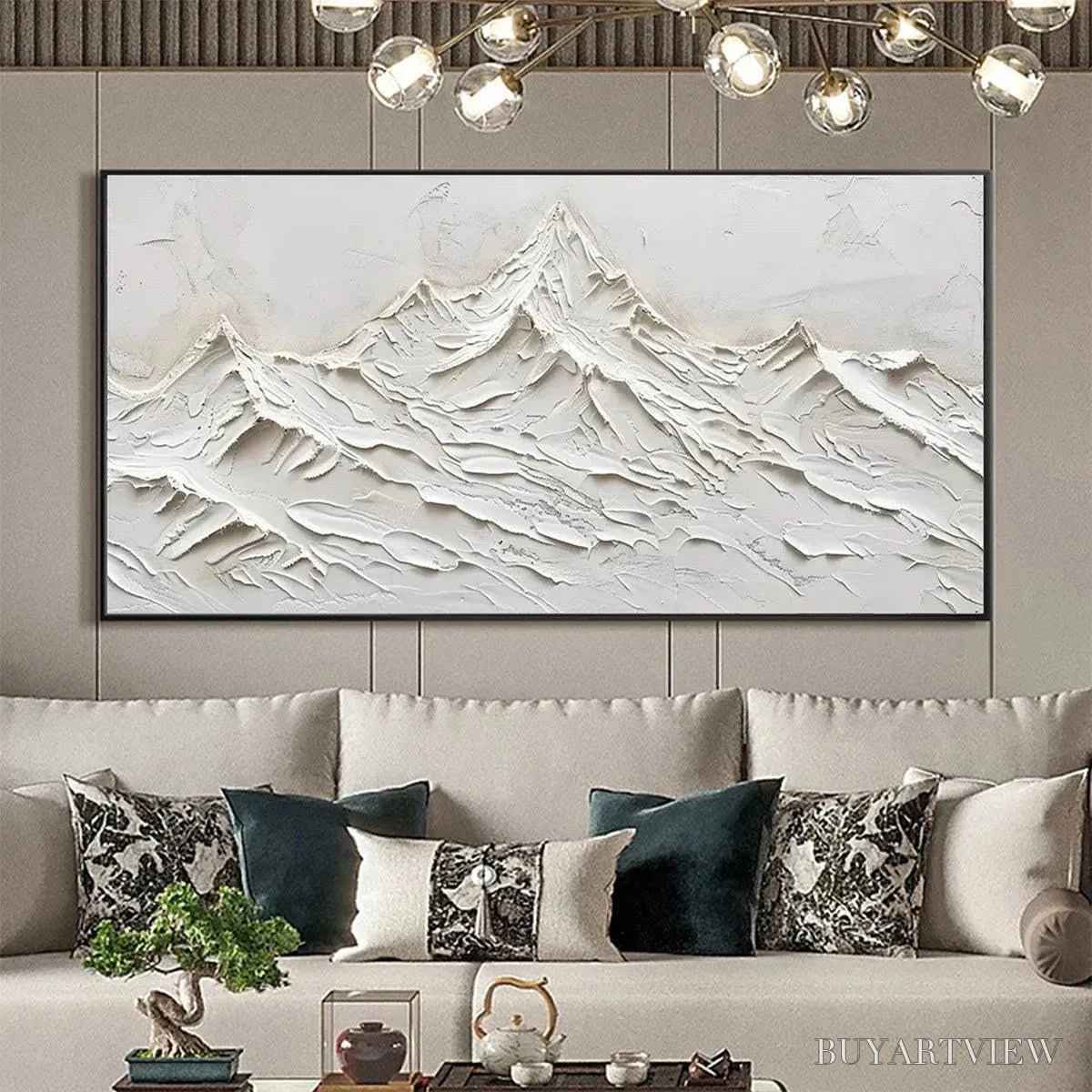 ARTOVITAS White Mountains – Textured Minimalist Abstract Mountain Painting in White - image 2