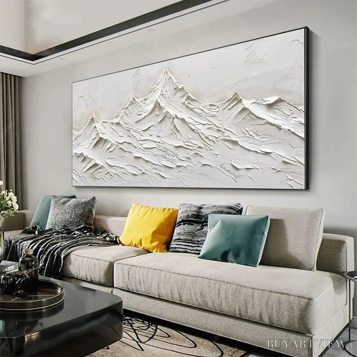 ARTOVITAS White Mountains – Textured Minimalist Abstract Mountain Painting in White - image 4