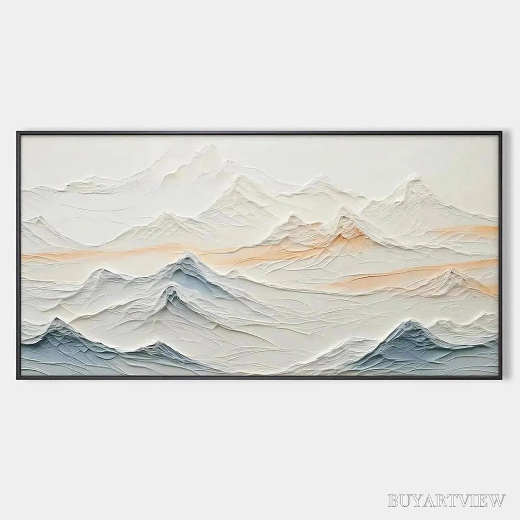 ARTOVITAS Tranquil Peaks – Textured Abstract Mountain Landscape Painting in Beige and Blue - image 1