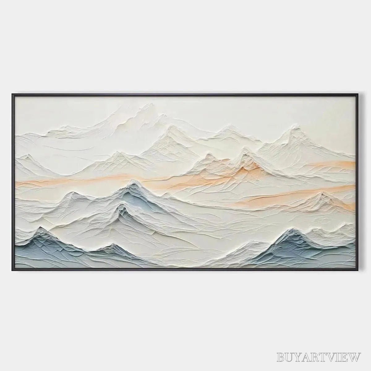 ARTOVITAS Tranquil Peaks – Textured Abstract Mountain Landscape Painting in Beige and Blue - image 1