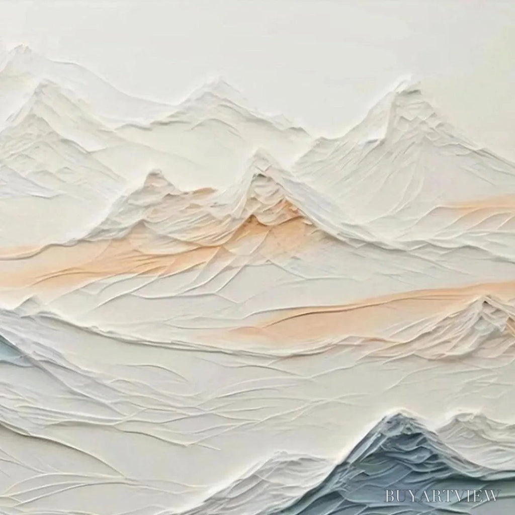 ARTOVITAS Tranquil Peaks – Textured Abstract Mountain Landscape Painting in Beige and Blue - image 3