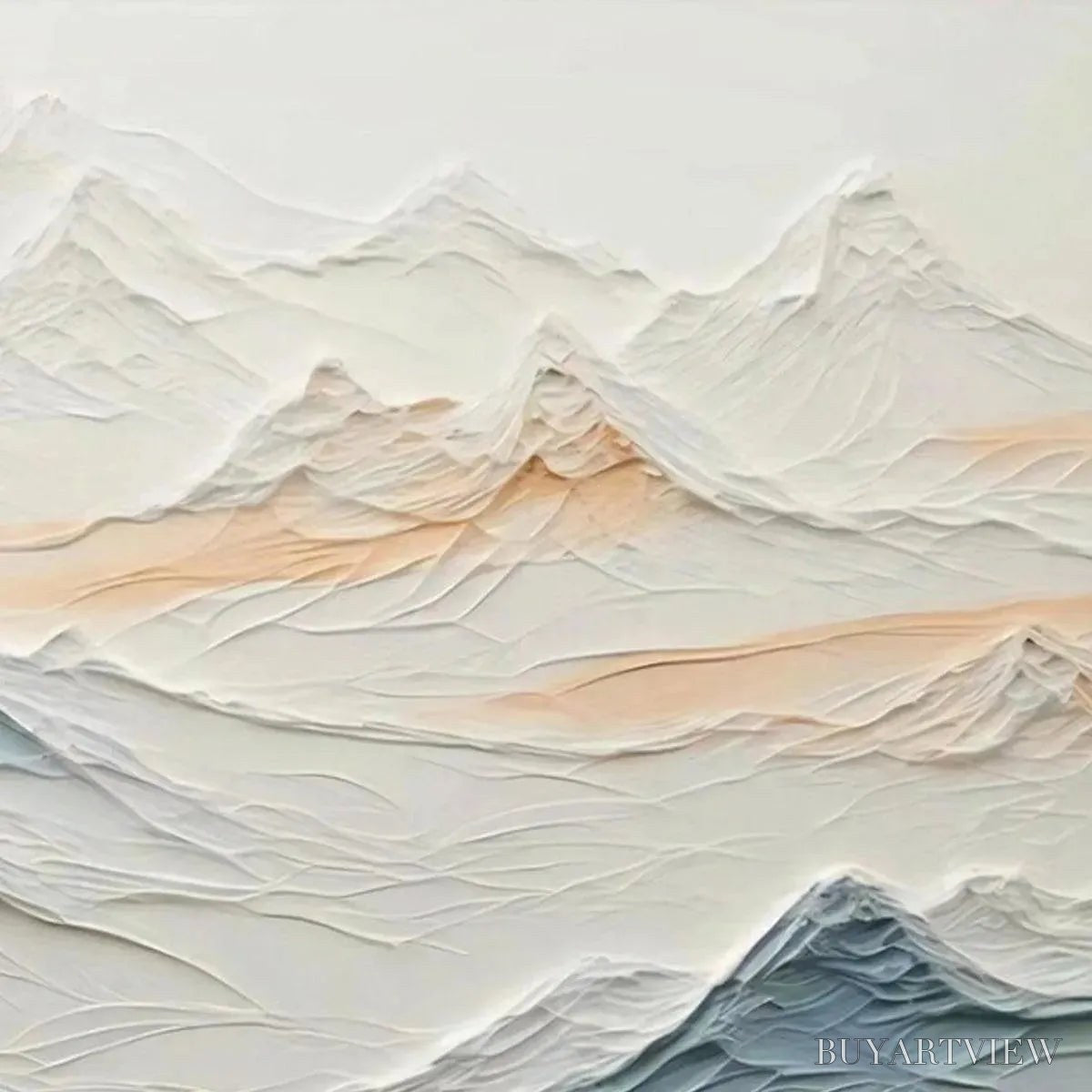 ARTOVITAS Tranquil Peaks – Textured Abstract Mountain Landscape Painting in Beige and Blue - image 3