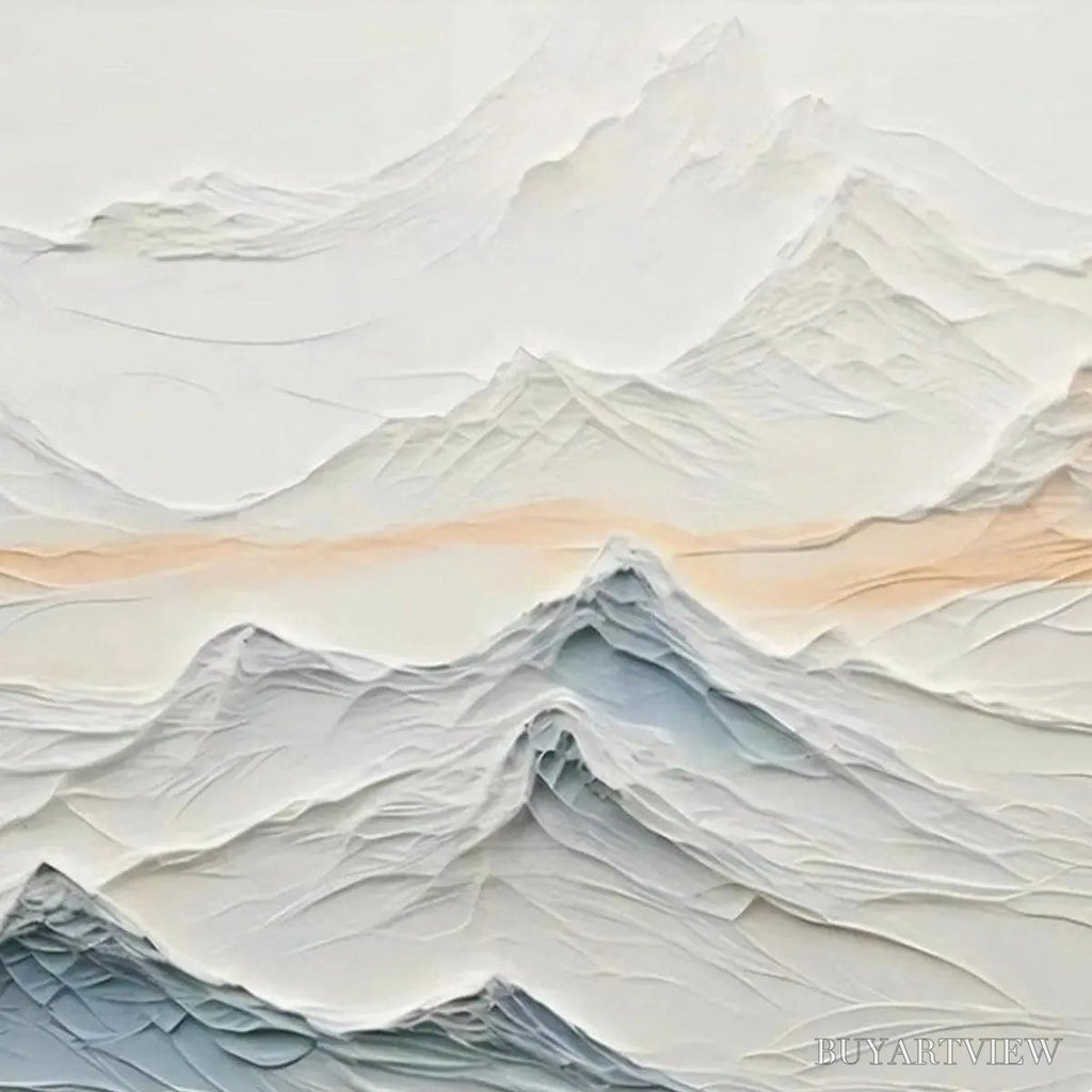 ARTOVITAS Tranquil Peaks – Textured Abstract Mountain Landscape Painting in Beige and Blue - image 5