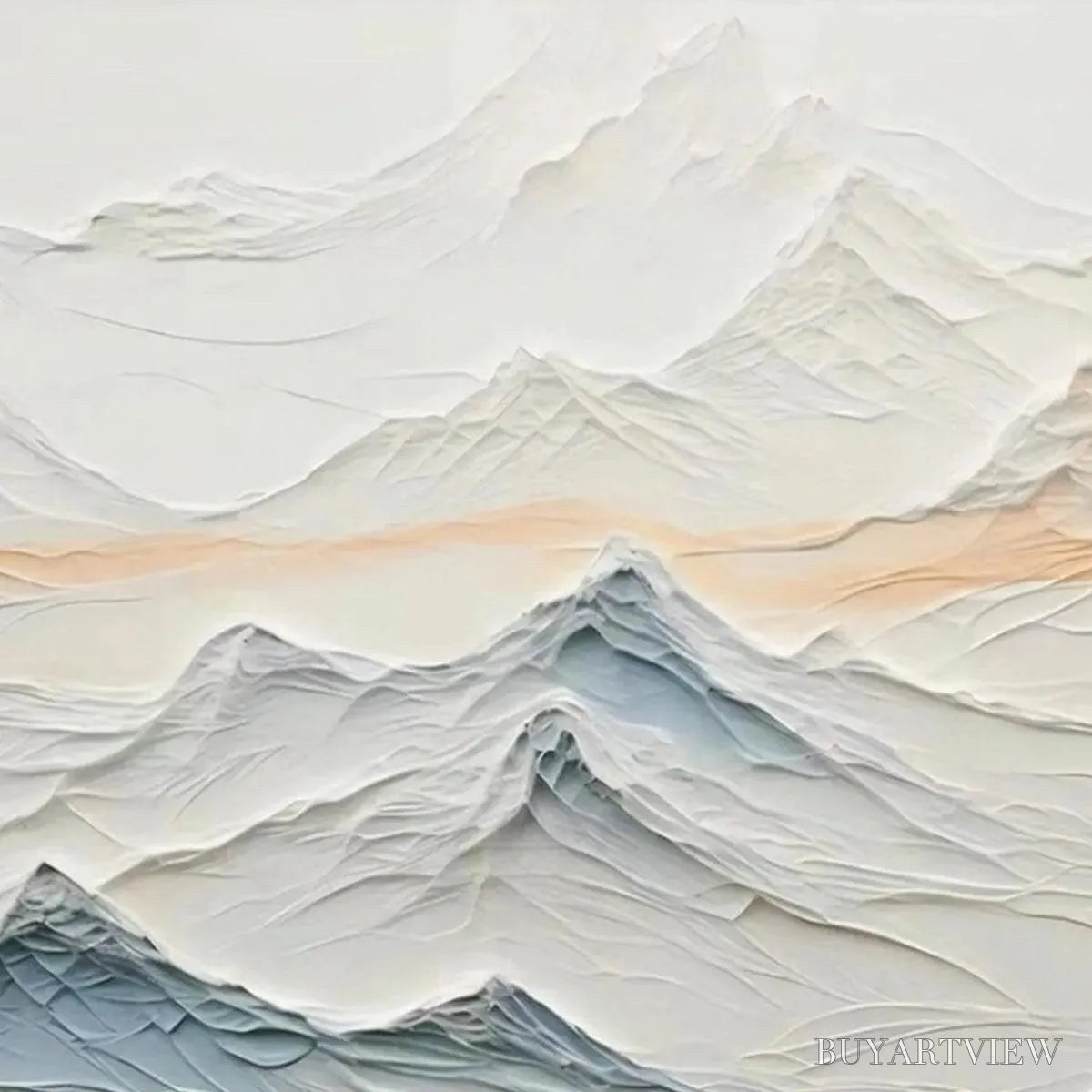 ARTOVITAS Tranquil Peaks – Textured Abstract Mountain Landscape Painting in Beige and Blue - image 5