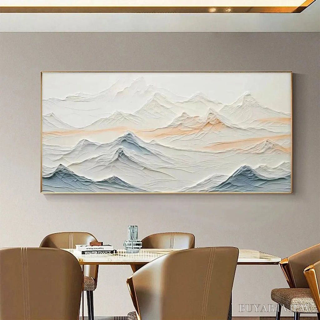 ARTOVITAS Tranquil Peaks – Textured Abstract Mountain Landscape Painting in Beige and Blue - image 6