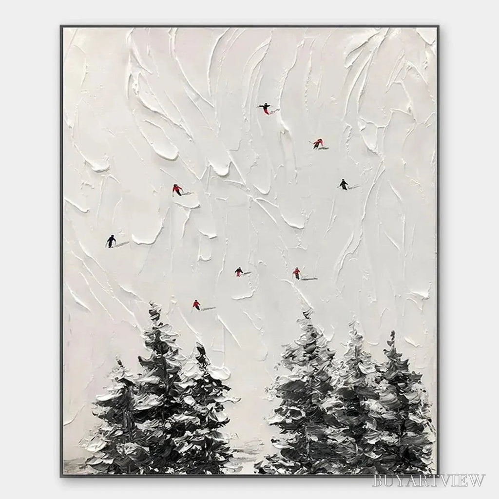 ARTOVITAS Alpine Ski – Textured Minimalist Ski Scene Painting in Black and White - image 1