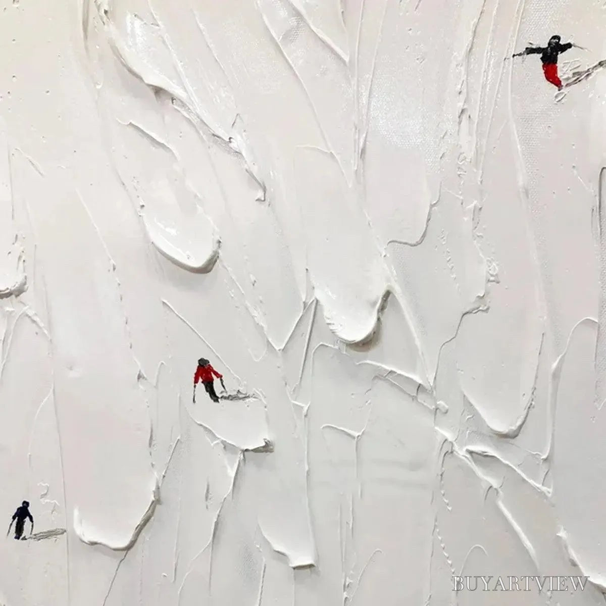 ARTOVITAS Alpine Ski – Textured Minimalist Ski Scene Painting in Black and White - image 3