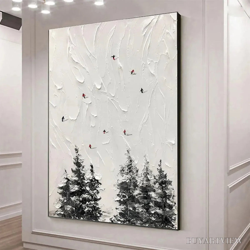 ARTOVITAS Alpine Ski – Textured Minimalist Ski Scene Painting in Black and White - image 4