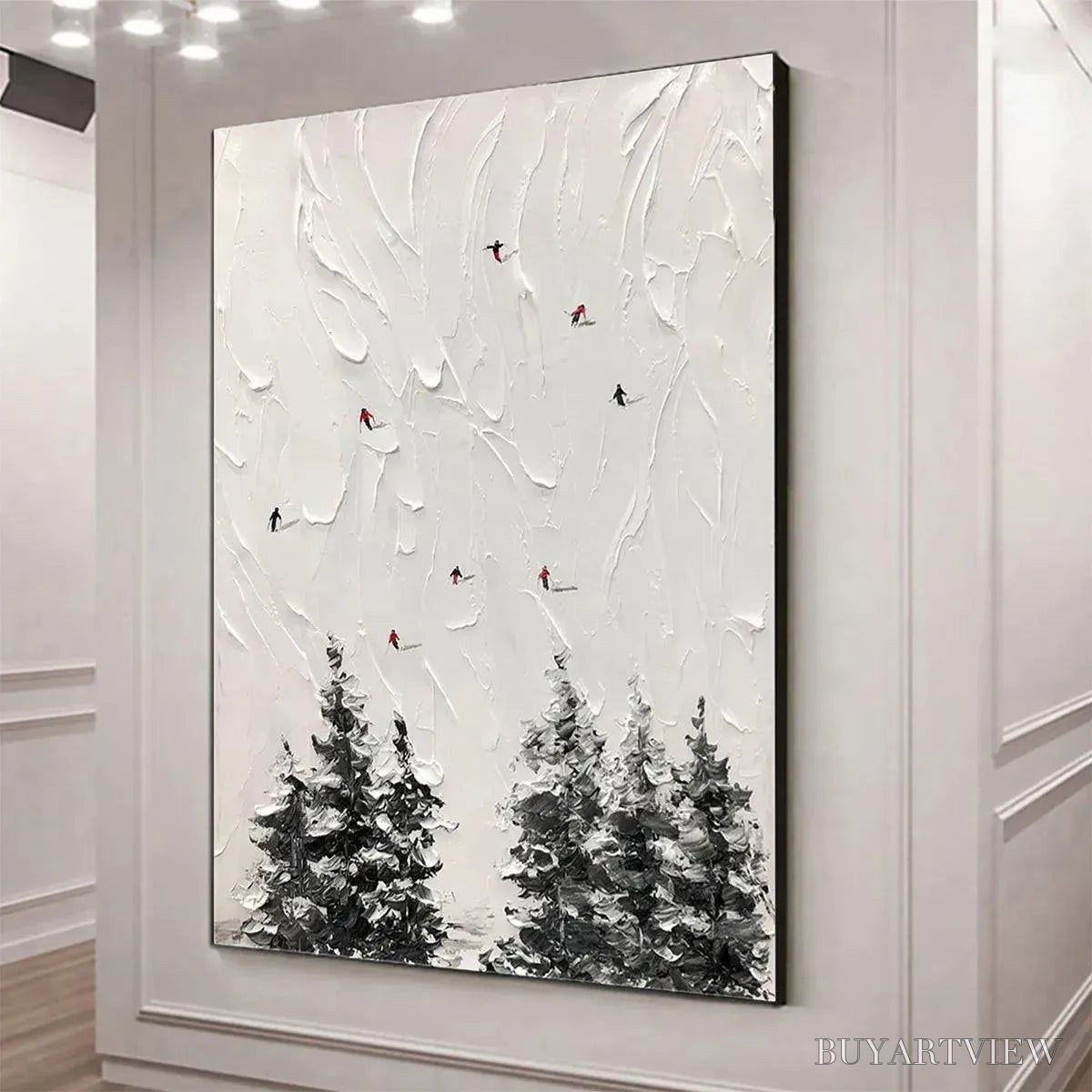 ARTOVITAS Alpine Ski – Textured Minimalist Ski Scene Painting in Black and White - image 4