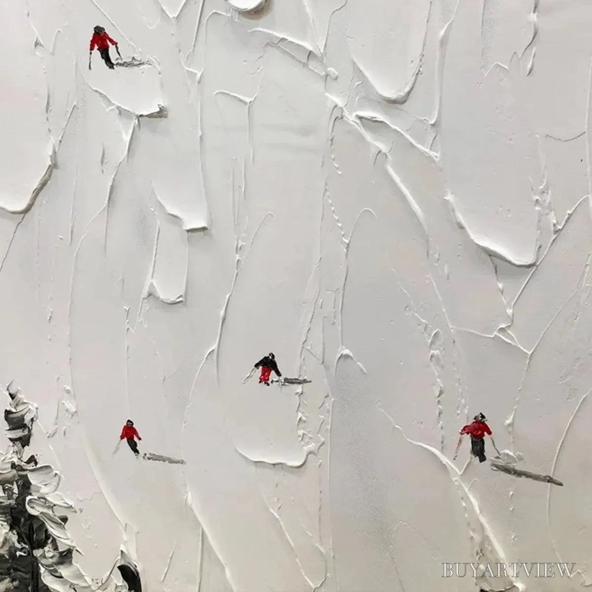 ARTOVITAS Alpine Ski – Textured Minimalist Ski Scene Painting in Black and White - image 6