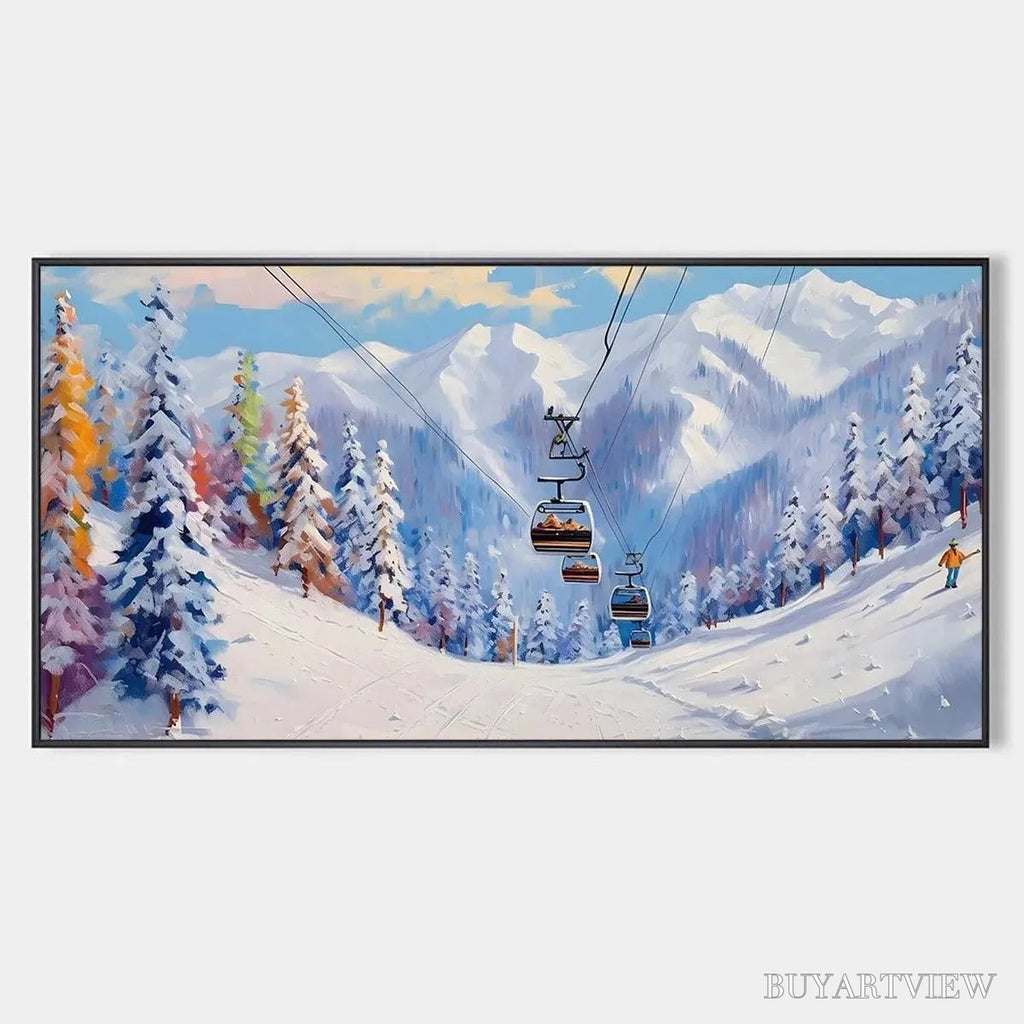 ARTOVITAS Snowy Slopes – Panoramic Ski Resort Landscape Painting - image 1