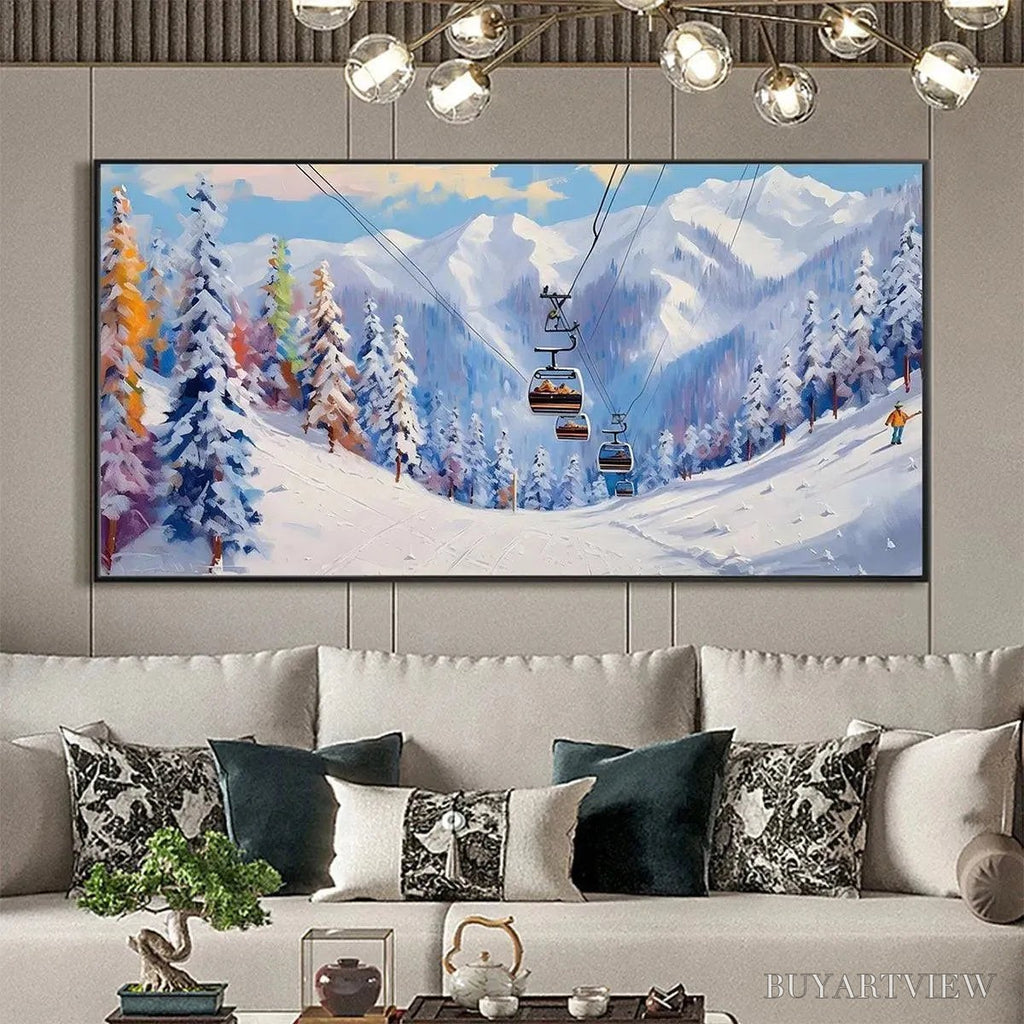 ARTOVITAS Snowy Slopes – Panoramic Ski Resort Landscape Painting - image 2