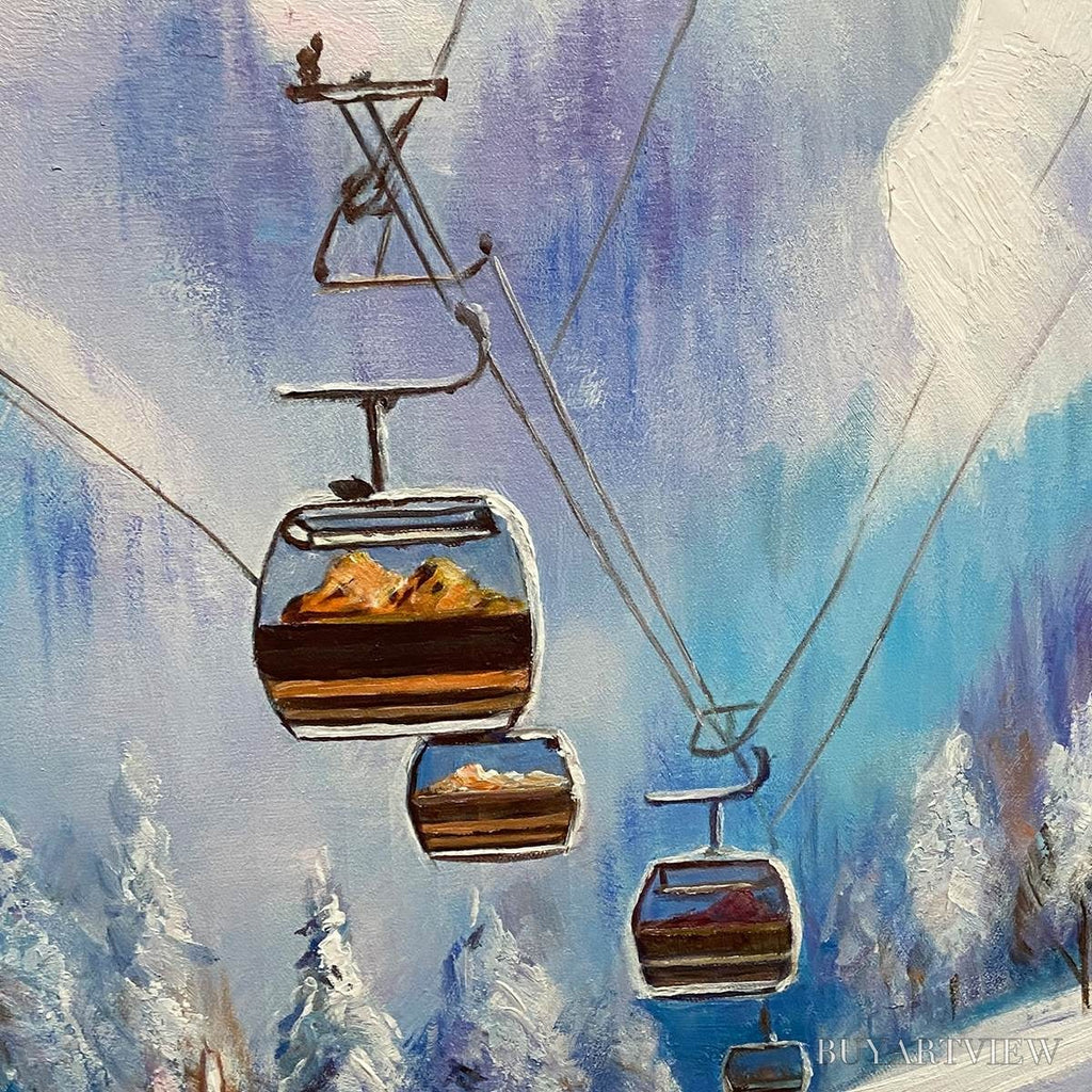 ARTOVITAS Snowy Slopes – Panoramic Ski Resort Landscape Painting - image 3