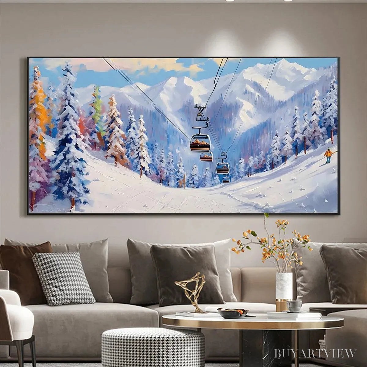 ARTOVITAS Snowy Slopes – Panoramic Ski Resort Landscape Painting - image 4