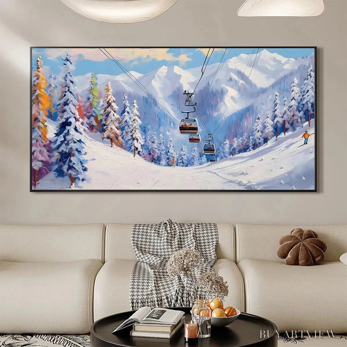 ARTOVITAS Snowy Slopes – Panoramic Ski Resort Landscape Painting - image 5