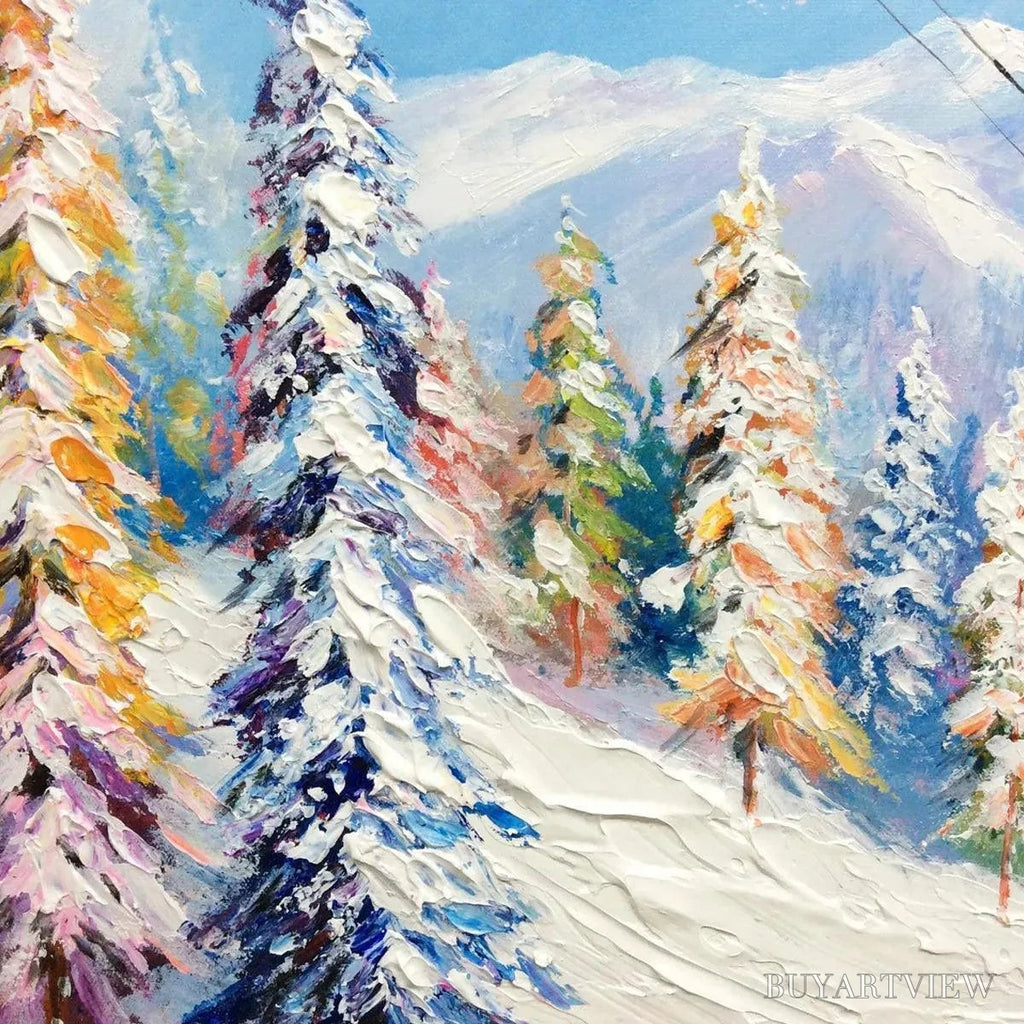 ARTOVITAS Snowy Slopes – Panoramic Ski Resort Landscape Painting - image 6