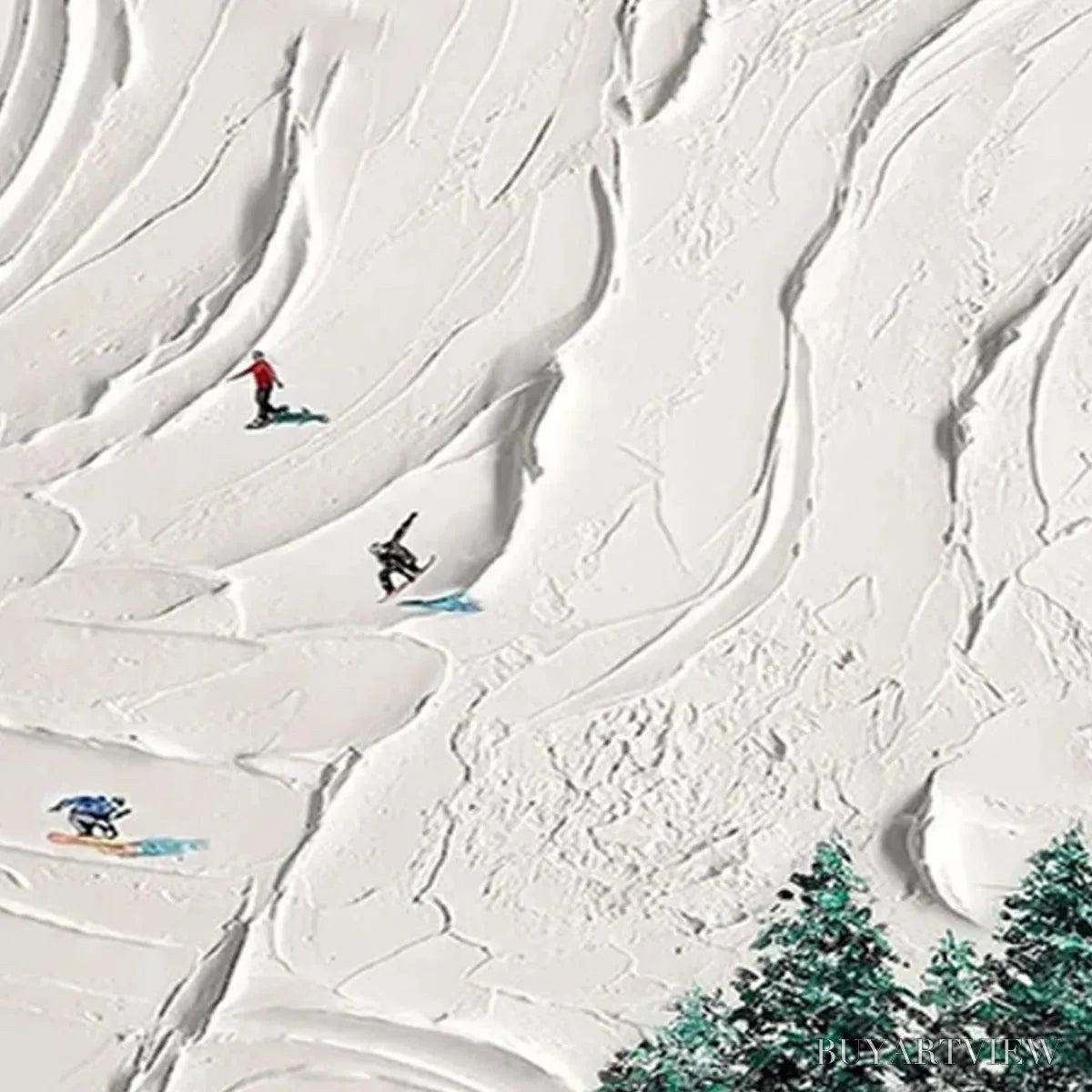ARTOVITAS Snowy Peaks – Textured Minimalist Winter Landscape Painting with Skiers - image 3