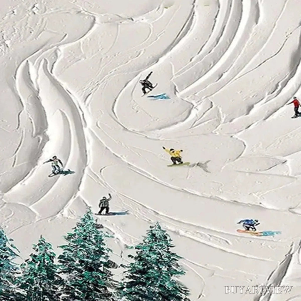 ARTOVITAS Snowy Peaks – Textured Minimalist Winter Landscape Painting with Skiers - image 5