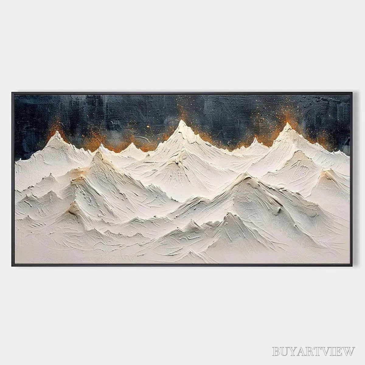 ARTOVITAS Snowy Peaks – Textured White and Gold Mountain Painting - image 1