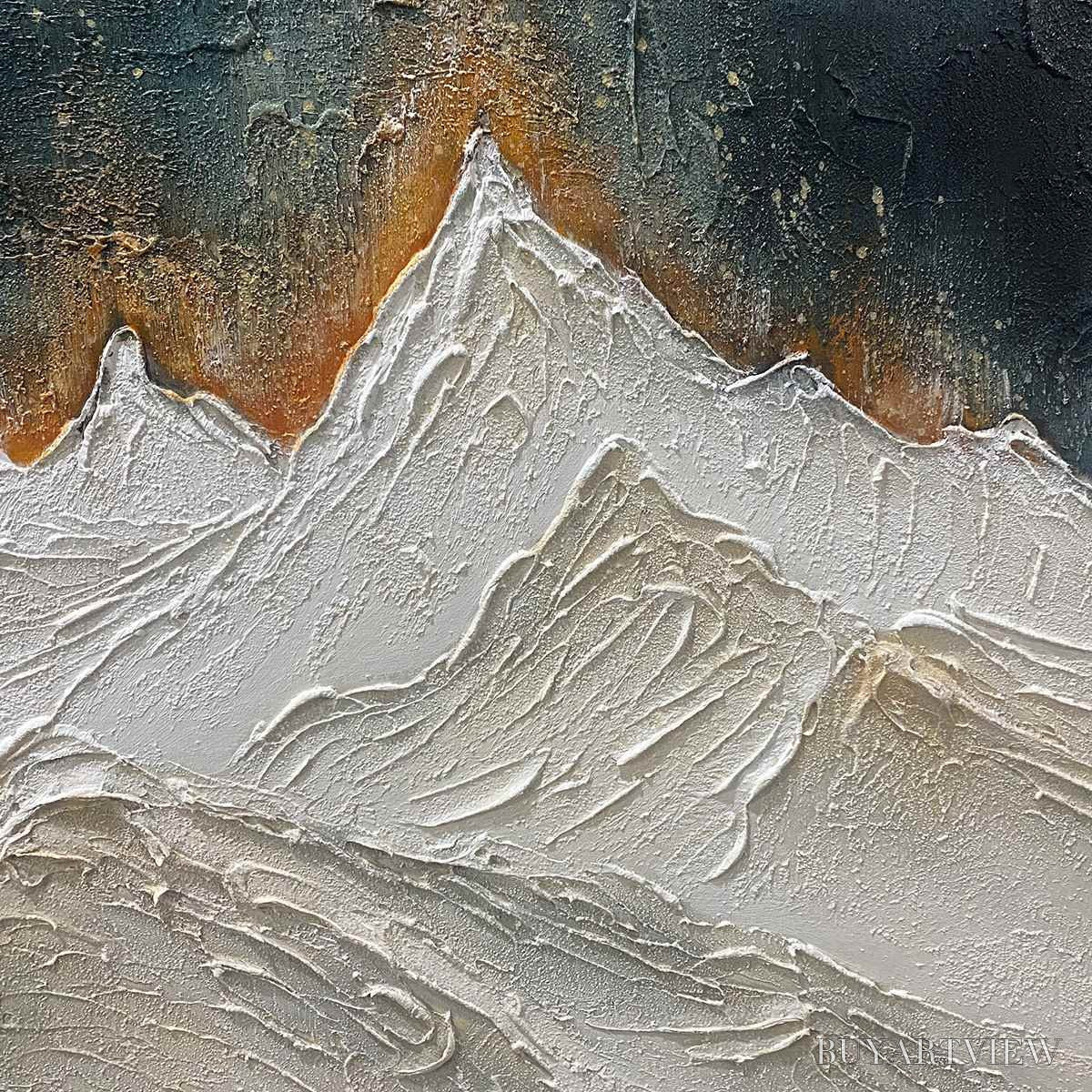 ARTOVITAS Snowy Peaks – Textured White and Gold Mountain Painting - image 2