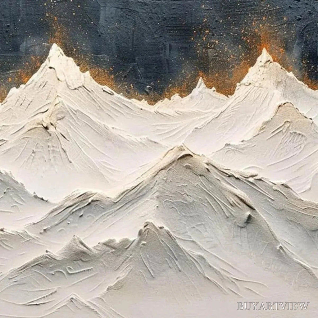 ARTOVITAS Snowy Peaks – Textured White and Gold Mountain Painting - image 3