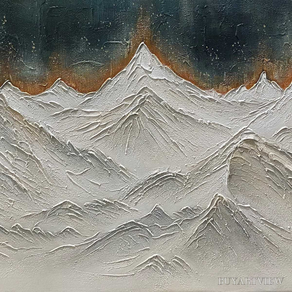 ARTOVITAS Snowy Peaks – Textured White and Gold Mountain Painting - image 5