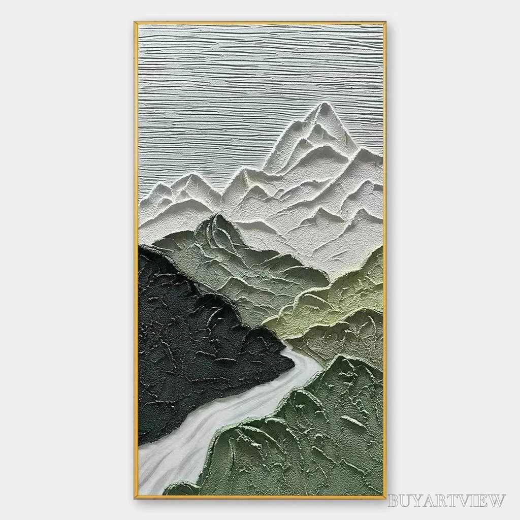 ARTOVITAS Jade Peak – Textured Green and White Mountain Landscape Painting - image 1