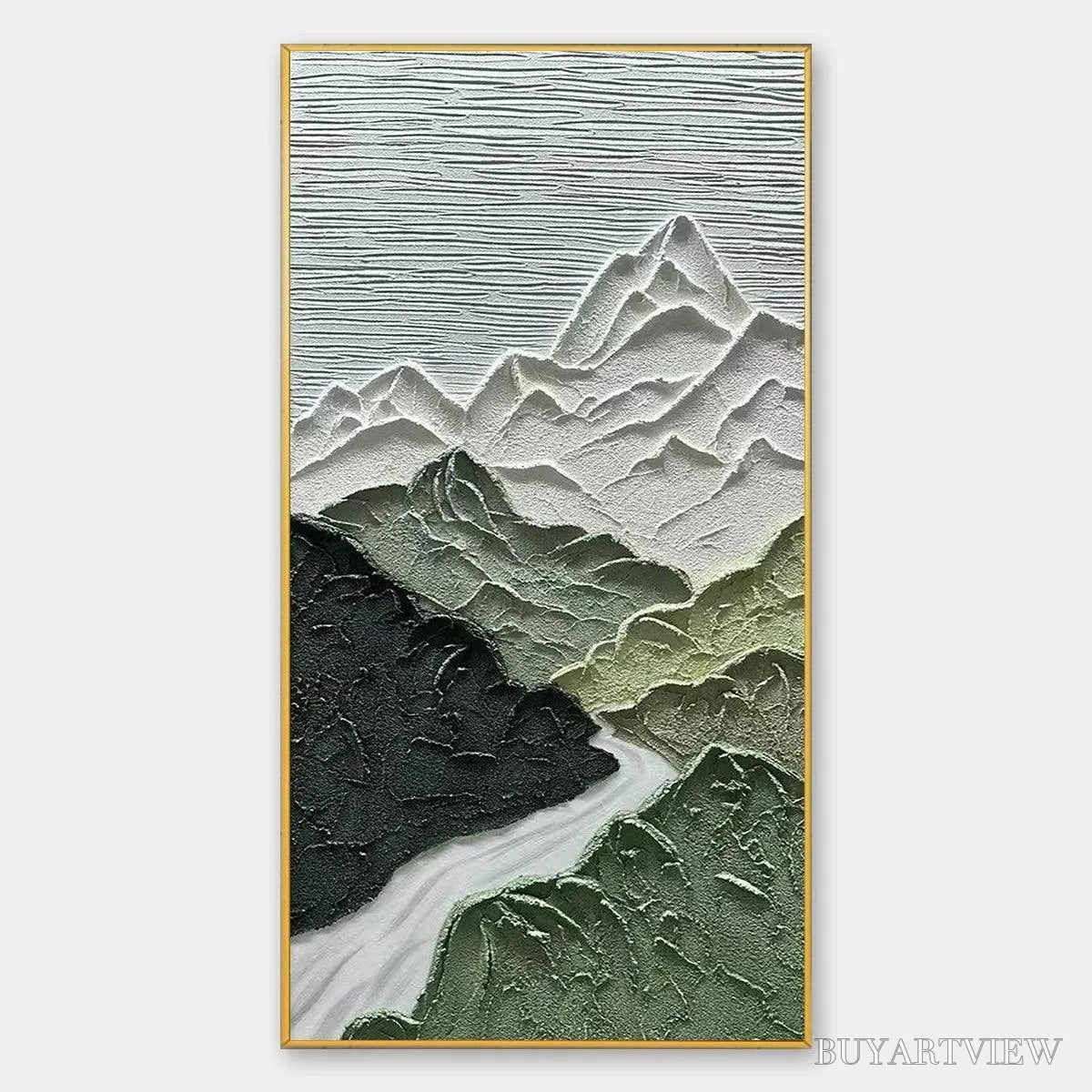 ARTOVITAS Jade Peak – Textured Green and White Mountain Landscape Painting - image 1