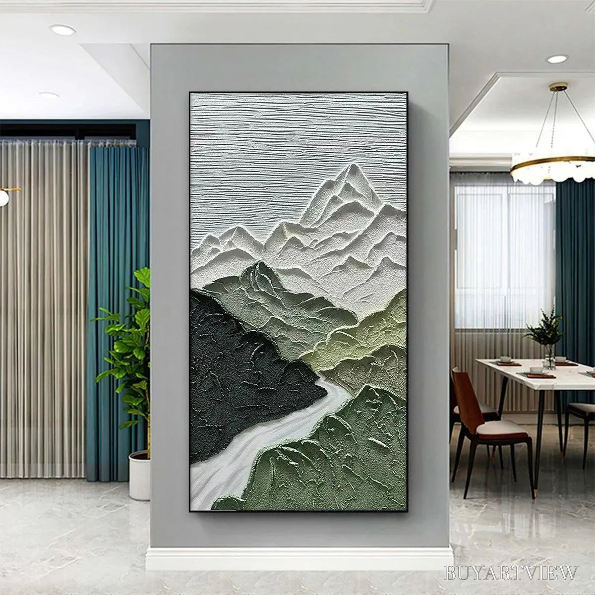 ARTOVITAS Jade Peak – Textured Green and White Mountain Landscape Painting - image 2