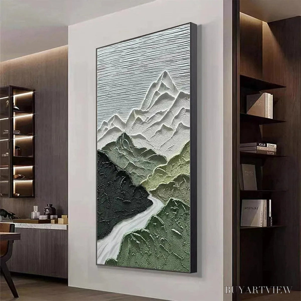 ARTOVITAS Jade Peak – Textured Green and White Mountain Landscape Painting - image 4