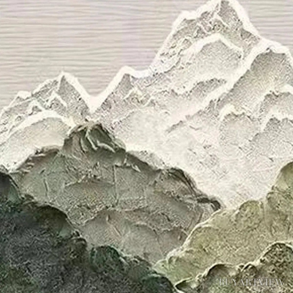 ARTOVITAS Jade Peak – Textured Green and White Mountain Landscape Painting - image 5
