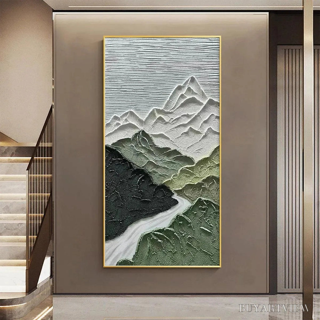ARTOVITAS Jade Peak – Textured Green and White Mountain Landscape Painting - image 6