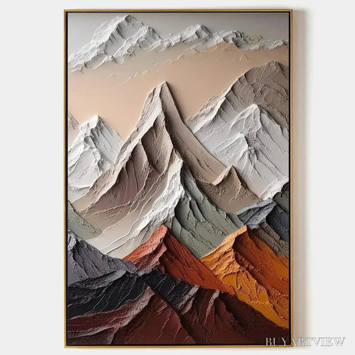 ARTOVITAS Majestic Peaks – Textured Impasto Mountain Landscape Painting in Earthy Tones - image 1