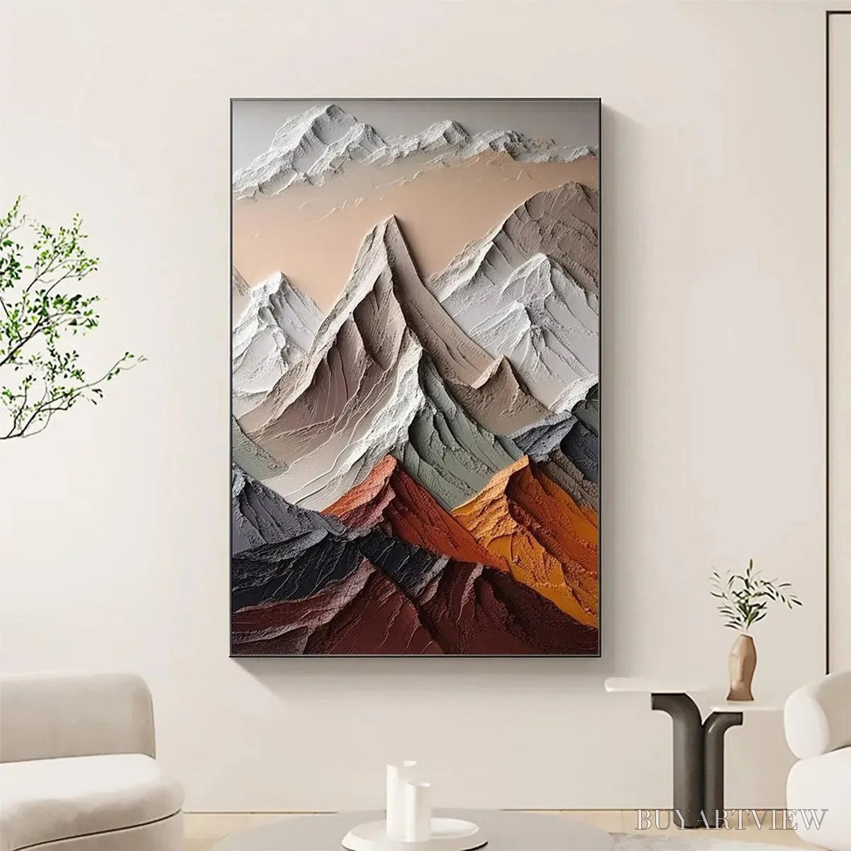ARTOVITAS Majestic Peaks – Textured Impasto Mountain Landscape Painting in Earthy Tones - image 2