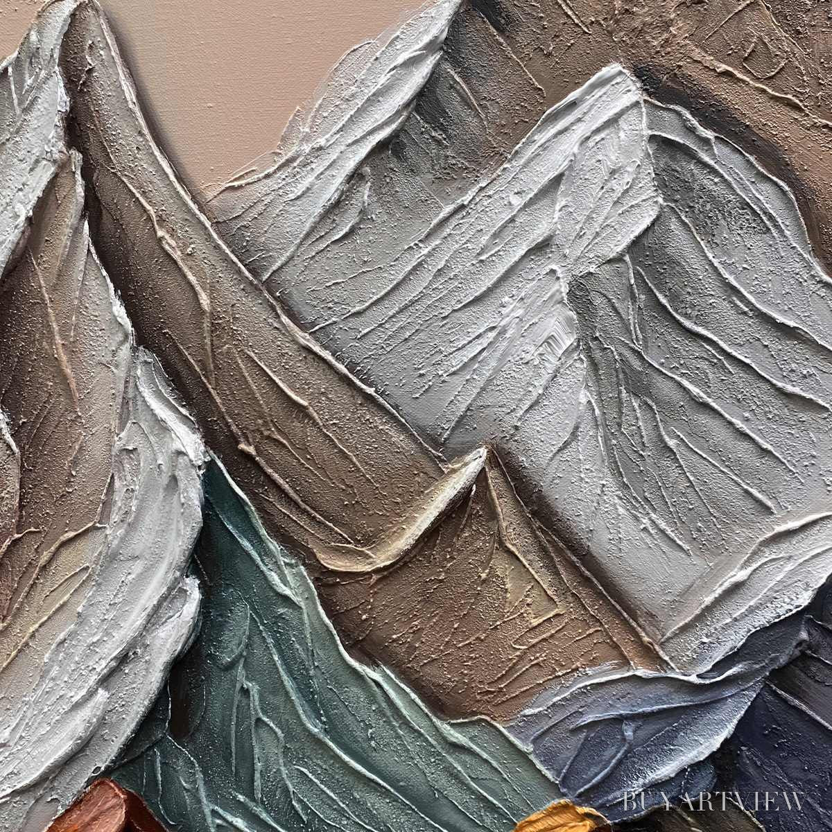 ARTOVITAS Majestic Peaks – Textured Impasto Mountain Landscape Painting in Earthy Tones - image 3