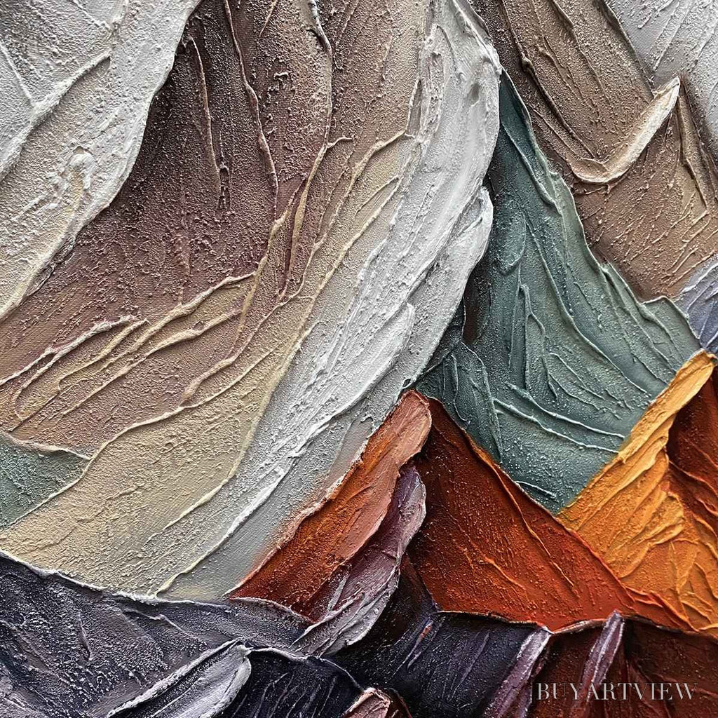 ARTOVITAS Majestic Peaks – Textured Impasto Mountain Landscape Painting in Earthy Tones - image 5
