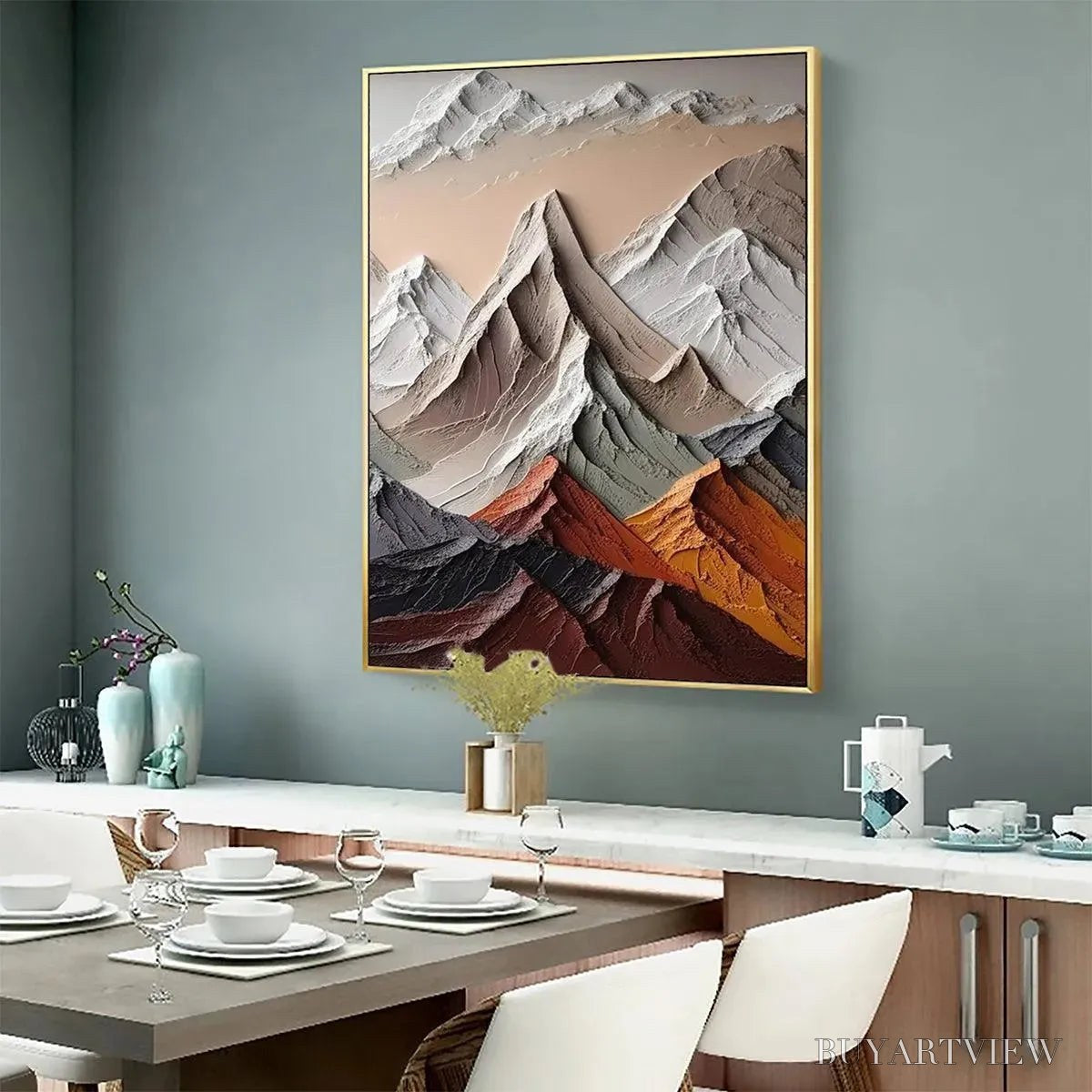 ARTOVITAS Majestic Peaks – Textured Impasto Mountain Landscape Painting in Earthy Tones - image 6