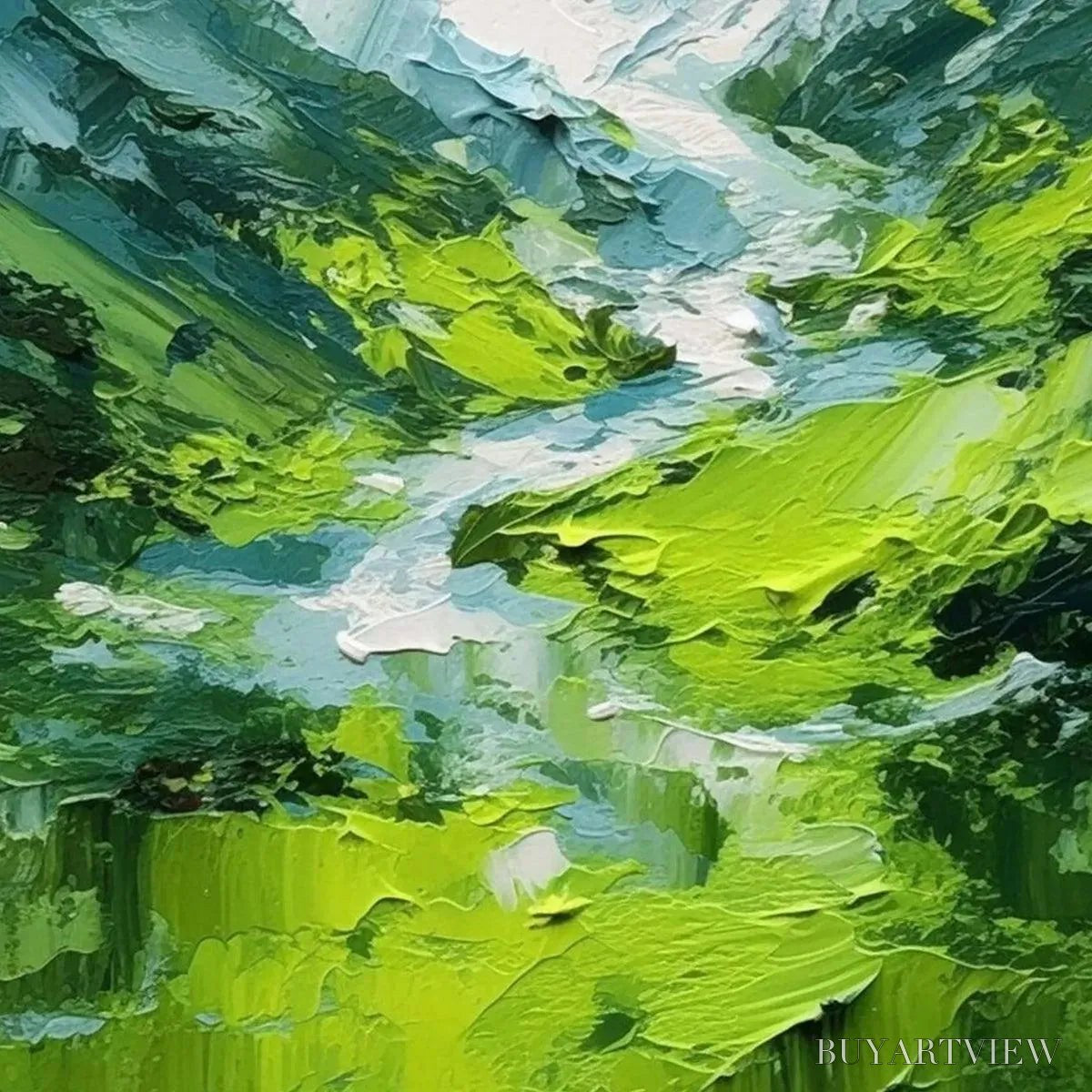 ARTOVITAS Emerald Valley – Textured Green Abstract Mountain Landscape Painting - image 3