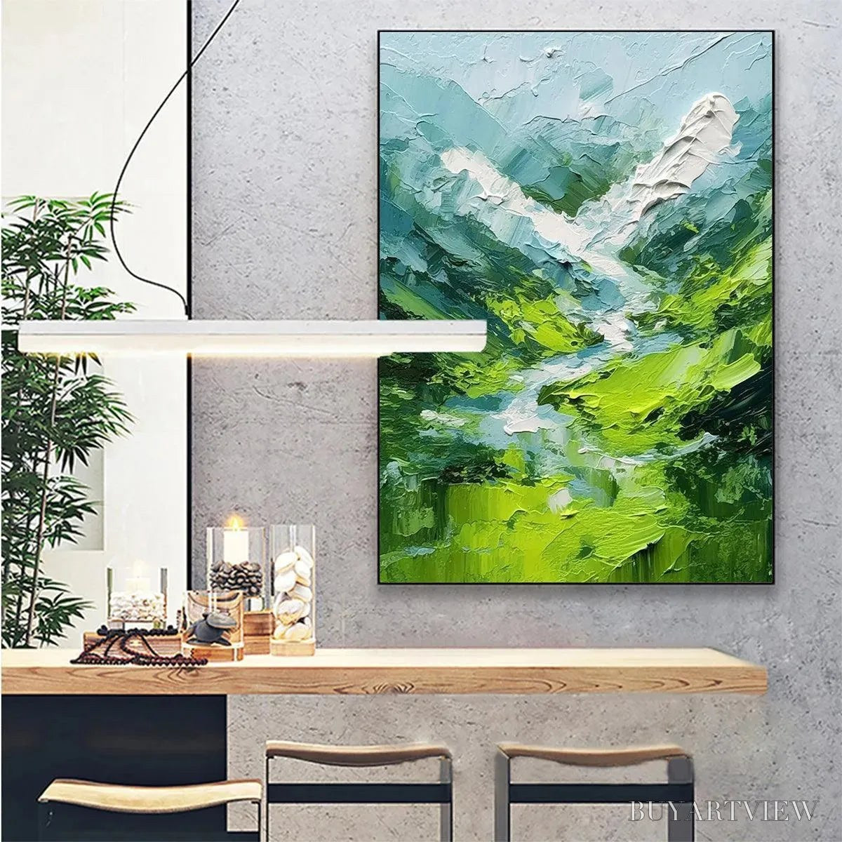 ARTOVITAS Emerald Valley – Textured Green Abstract Mountain Landscape Painting - image 6