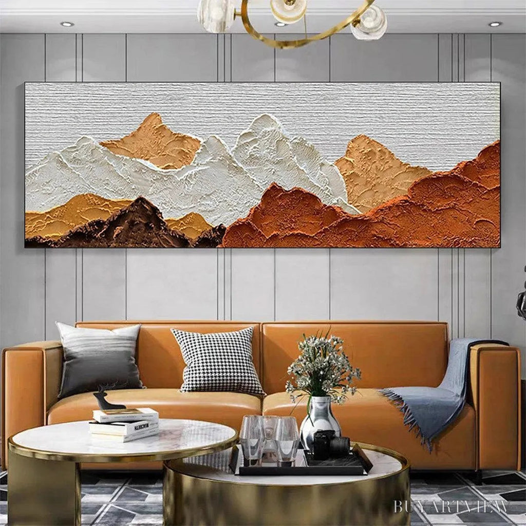 ARTOVITAS Mountain Peaks – Textured Mountain Range Painting in Brown and White - image 2