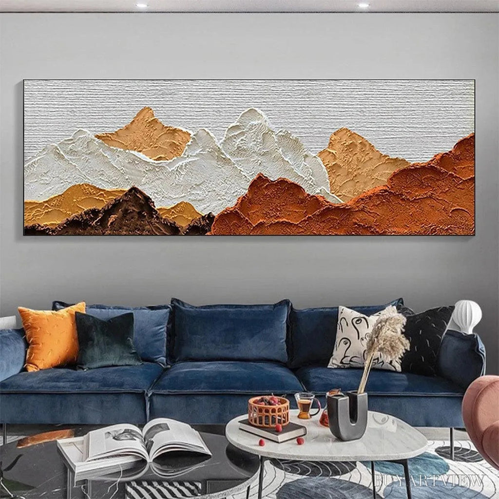 ARTOVITAS Mountain Peaks – Textured Mountain Range Painting in Brown and White - image 4