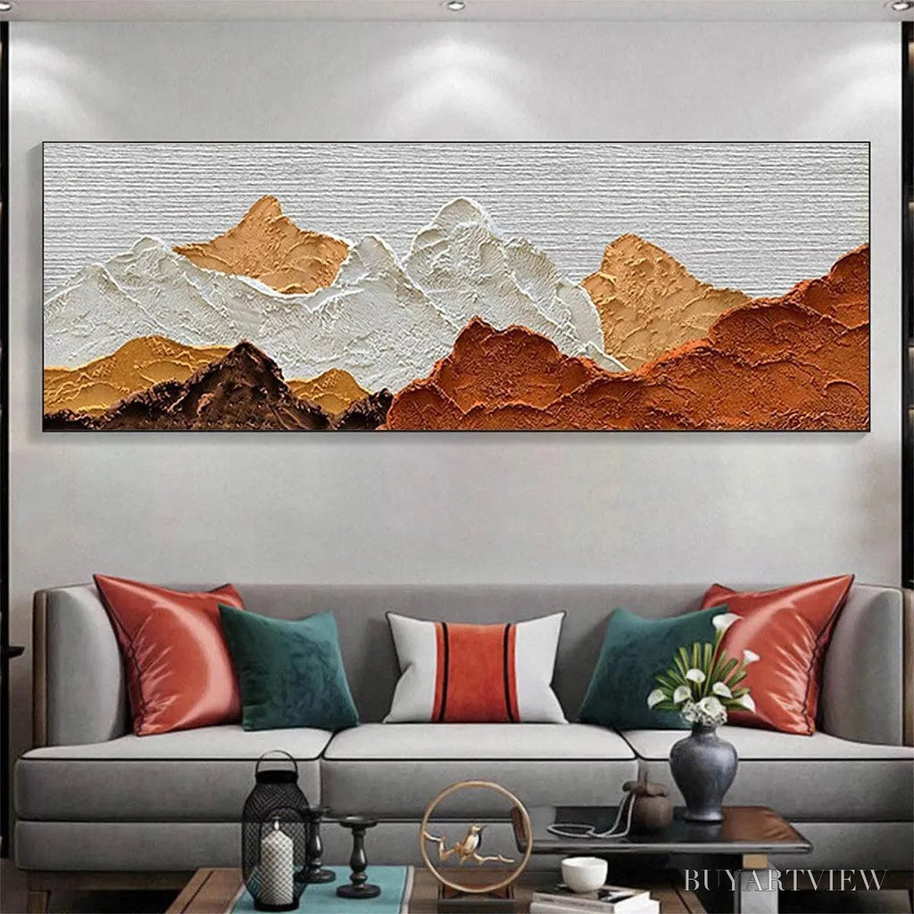 ARTOVITAS Mountain Peaks – Textured Mountain Range Painting in Brown and White - image 6