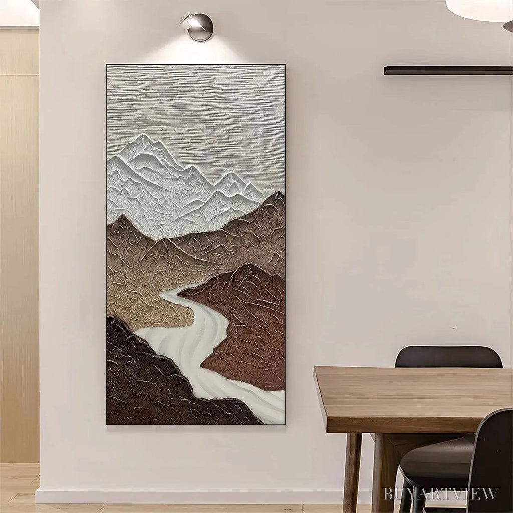 ARTOVITAS Earth River – Textured Brown and White Mountain River Landscape Painting - image 2