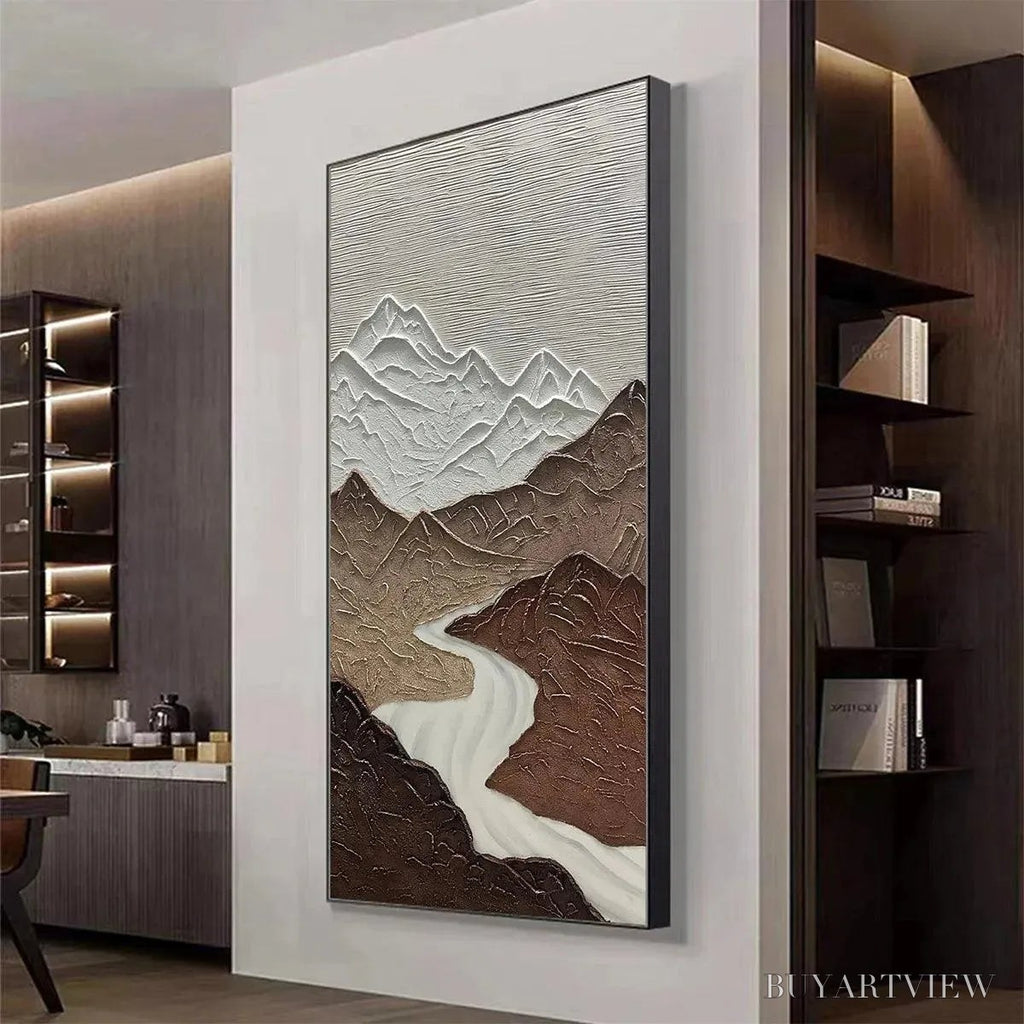 ARTOVITAS Earth River – Textured Brown and White Mountain River Landscape Painting - image 4