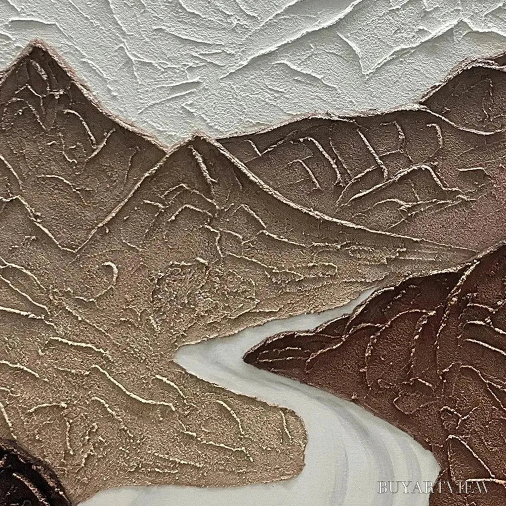 ARTOVITAS Earth River – Textured Brown and White Mountain River Landscape Painting - image 5