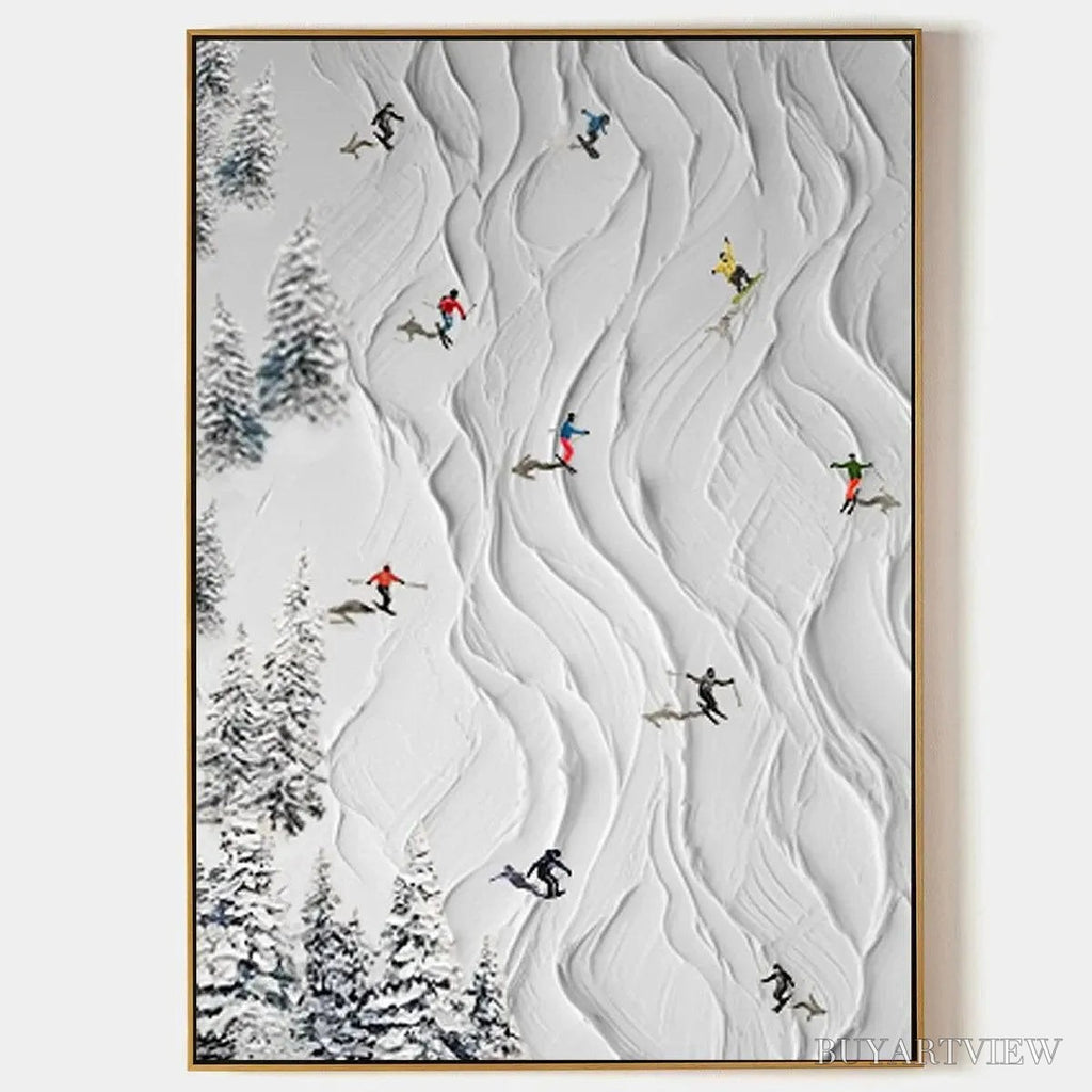 ARTOVITAS Alpine Slopes – Textured White Skiing Landscape Painting - image 1