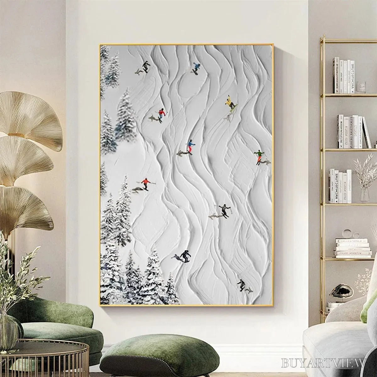 ARTOVITAS Alpine Slopes – Textured White Skiing Landscape Painting - image 2