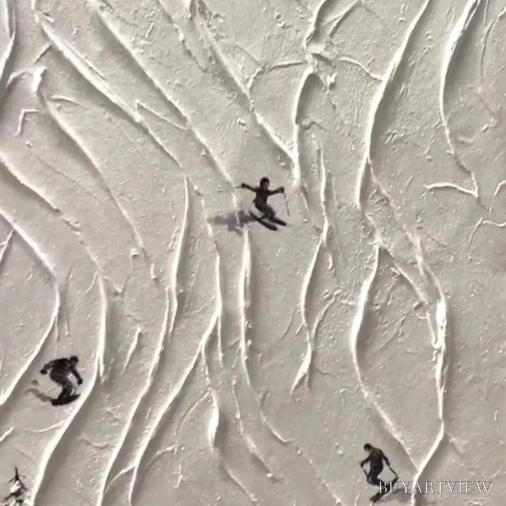 ARTOVITAS Alpine Slopes – Textured White Skiing Landscape Painting - image 3