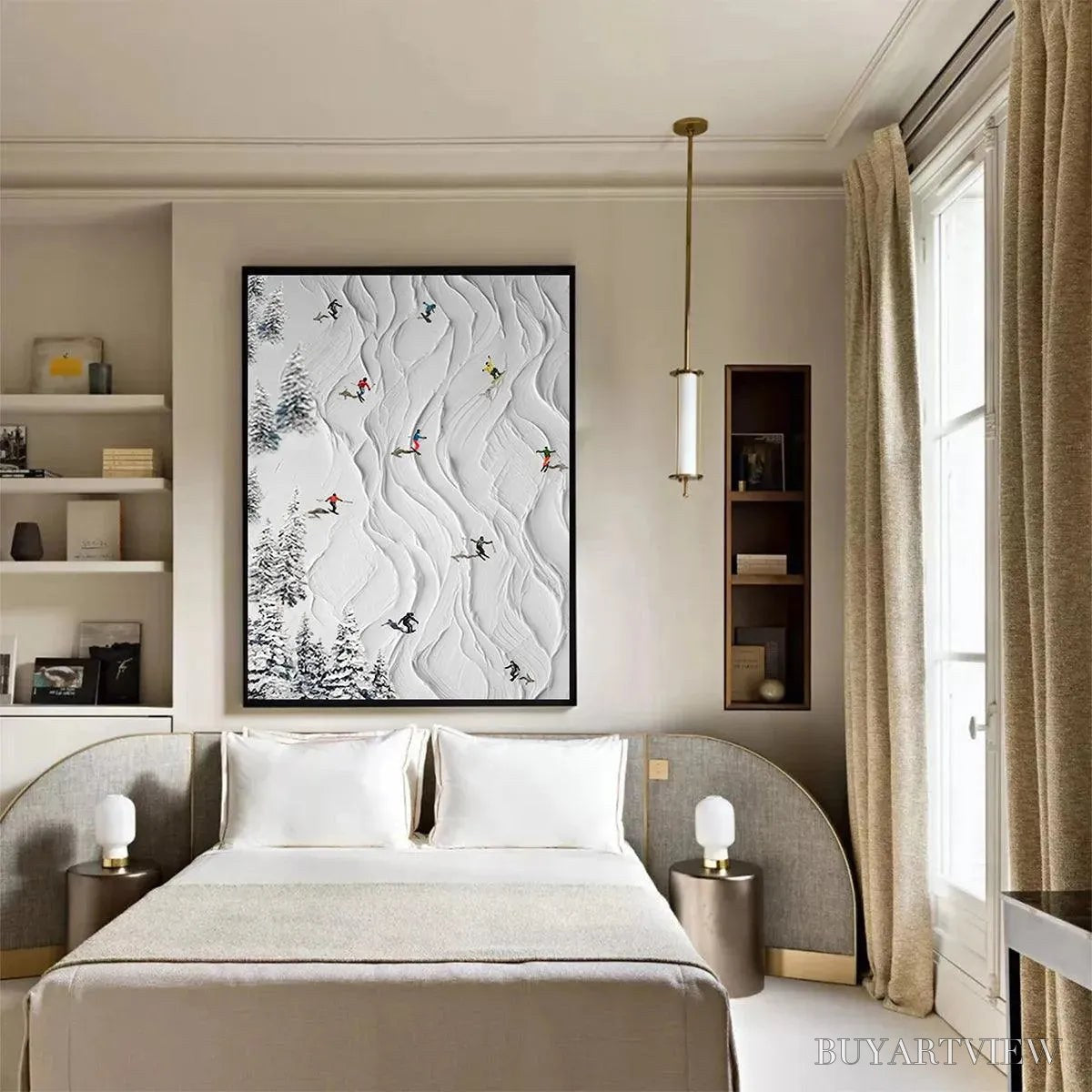 ARTOVITAS Alpine Slopes – Textured White Skiing Landscape Painting - image 4