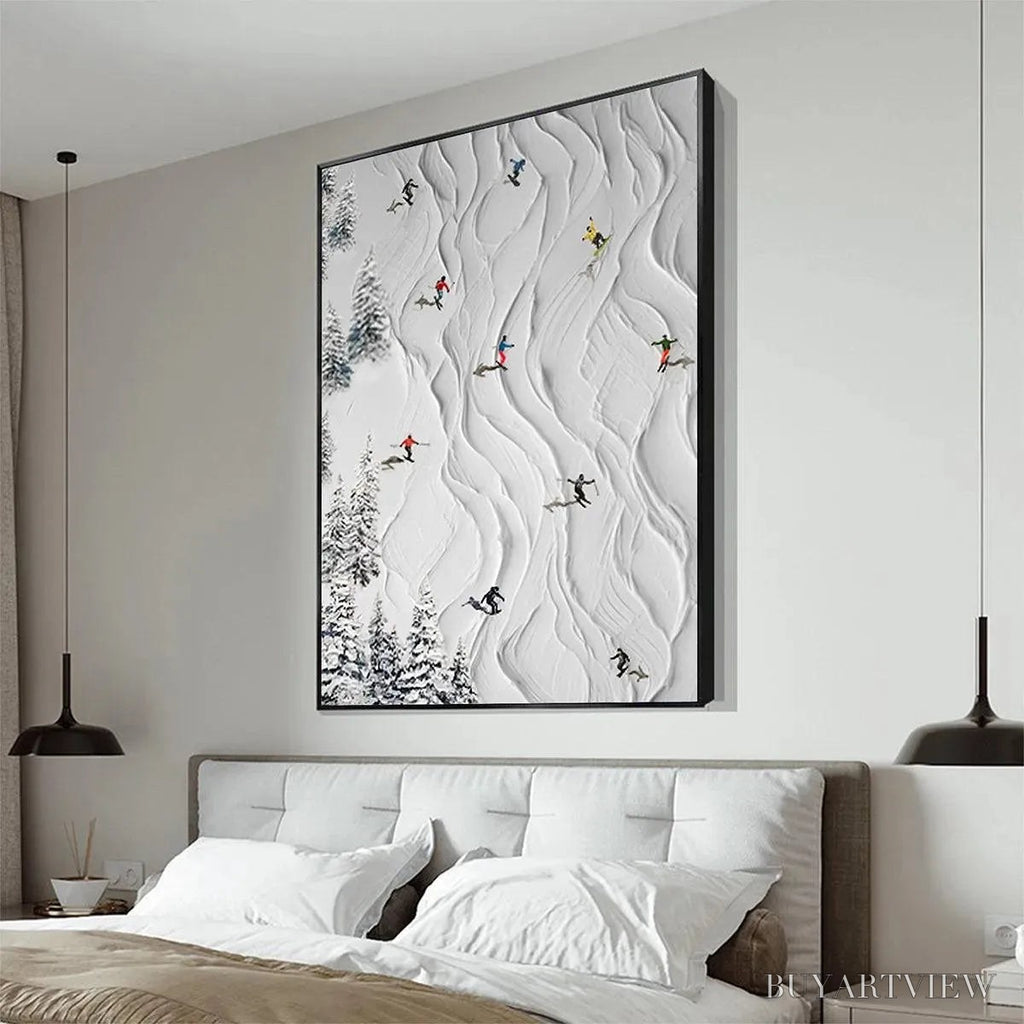 ARTOVITAS Alpine Slopes – Textured White Skiing Landscape Painting - image 5